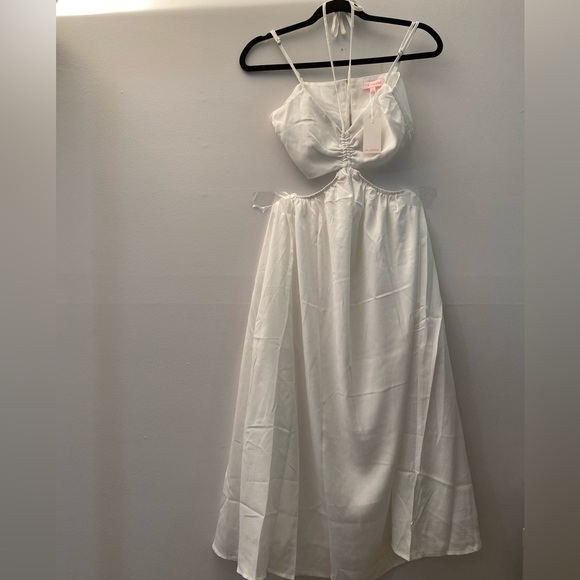 NWT Renamed White Tie Halter Neck Cut Out Midi Summer Dress with Lining Y2K - Picture 11 of 11